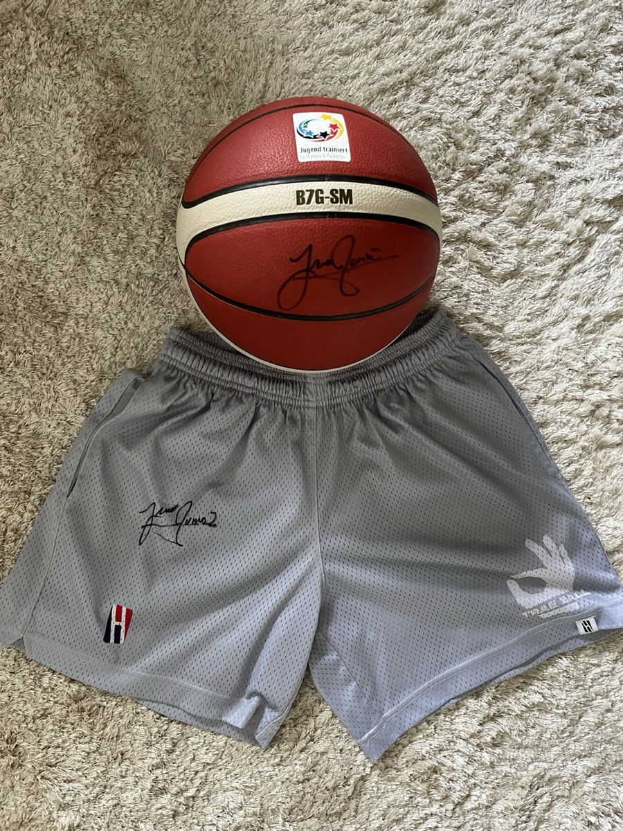 Basketball and shorts signed by Trae Jones, prize for winning the 3-point contest at the BIQ Camp 2025