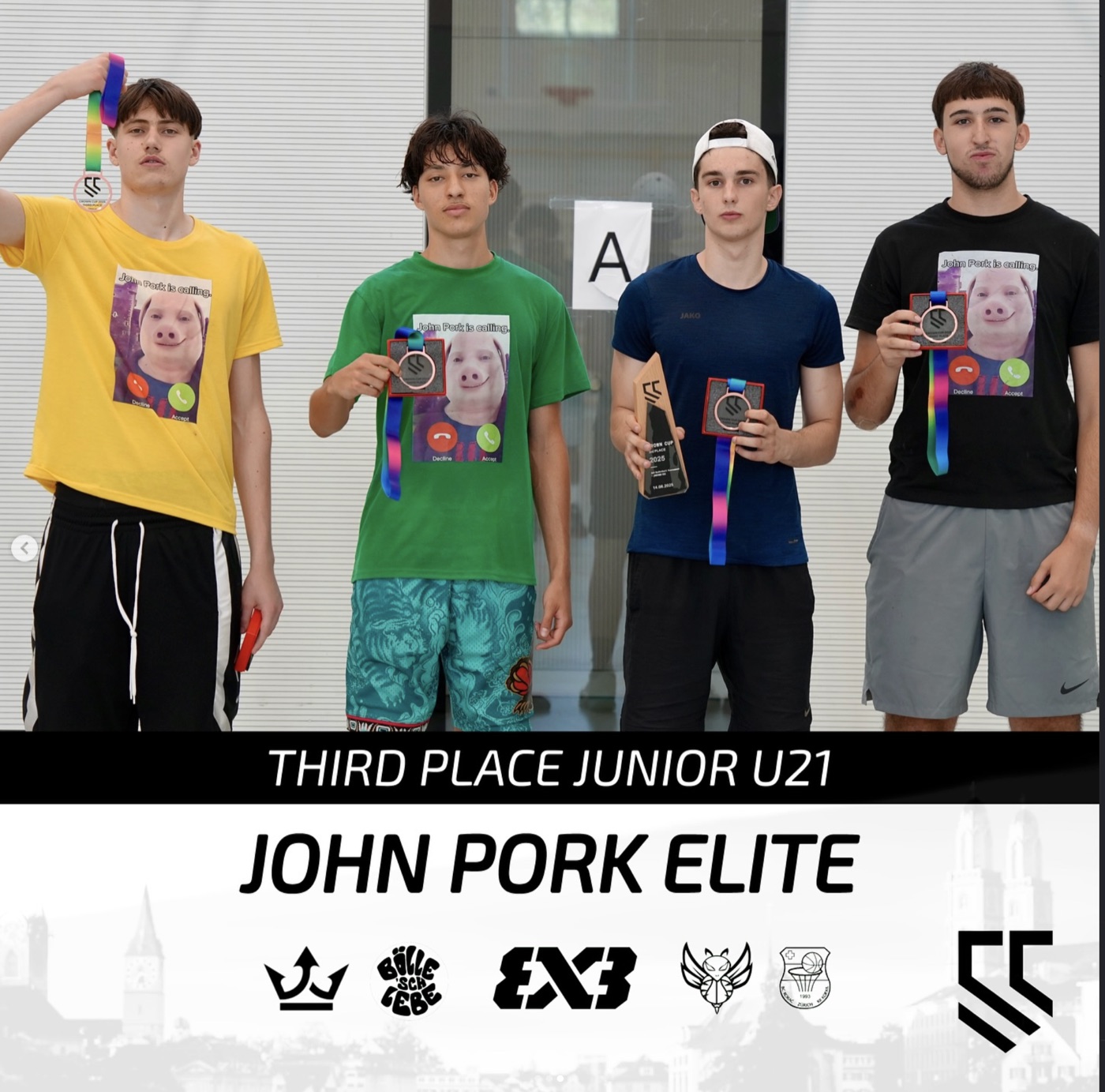 Team John Pork Elite with medals and trophy, third place Junior U21 at the Crown Cup 3x3 2025