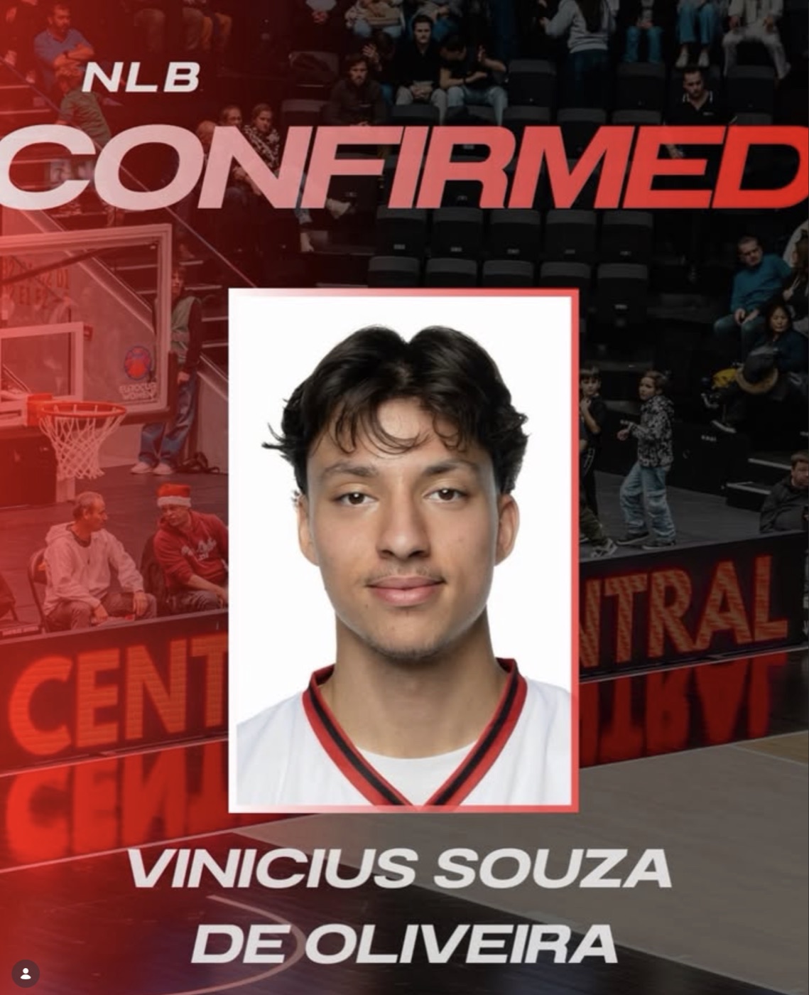 NLB Confirmed graphic announcing Vinicius Souza de Oliveira at Swiss Central Basketball
